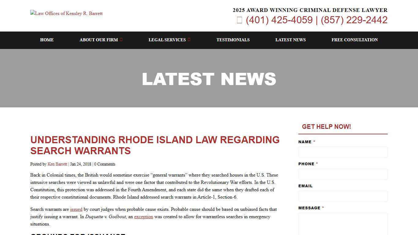 Rhode Island Search Warrants & Your Criminal Defense