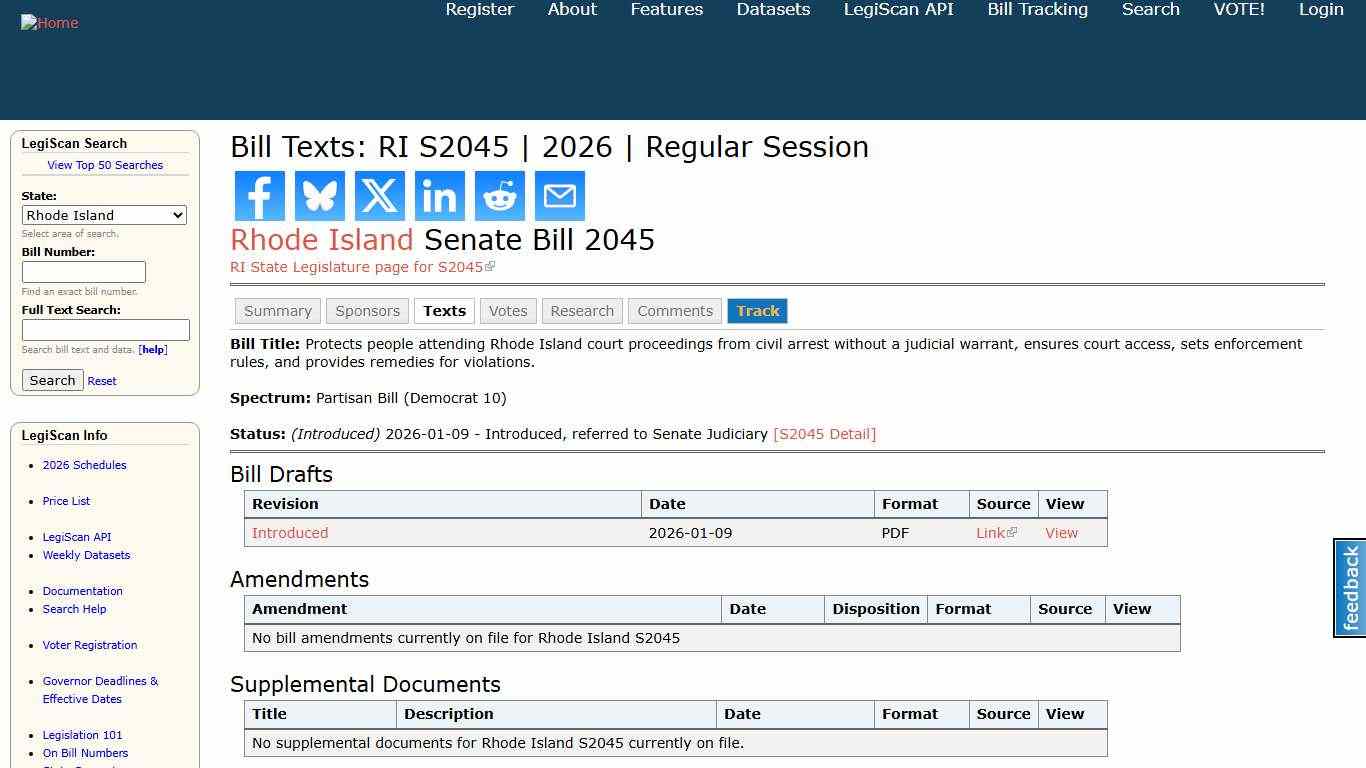 Bill Texts: RI S2045 2026 Regular Session LegiScan